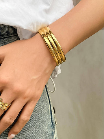 18K Gold Plated Non-Tarnish Stripe Bold Bangle