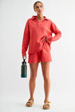 100% Cotton Vintage Edge Mid-Rise Shorts in Blushed Brick
