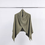 Asymmetrical Ribbed Knit Poncho in Olive