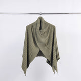 Asymmetrical Ribbed Knit Poncho in Olive
