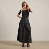 Denim Maxi Skirt in Washed Black