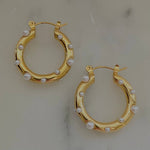 18K Gold Plated Over Stainless Steel Hoop Earrings with Pearls