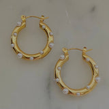 18K Gold Plated Over Stainless Steel Hoop Earrings with Pearls