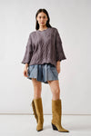 Oversized Washed Cable Sweater in Grey