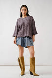 Oversized Washed Cable Sweater in Grey