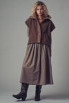 Quilted Collar Boxy Sherpa Vest in Black