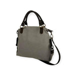 Women's Canvas Bag with Short Leather Handles and Shoulder Strap in Denim Blue