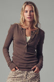 Ribbed Henley Long Sleeve in Brown
