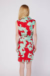 Sleeveless Shirt Dress with Baroque Motif in Red & Seafoam