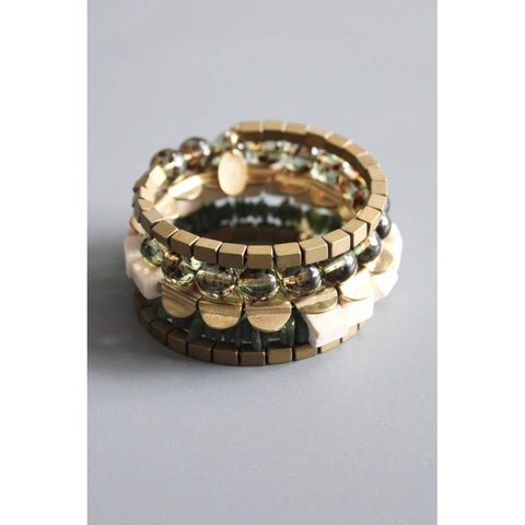 Hematite, Glass, Agate, Jade, & Brass Wrap Bracelet