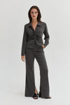 Zarina Brushed Ruched Button Up Top in Charcoal