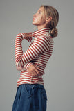 Striped Long Sleeve Turtleneck Top in Ivory & Rust