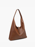 Slouchy Hobo Bag with Studded Tassels in Brown