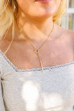 18K Gold PVD Coated Lariat Necklace with Heart & Drop Bar