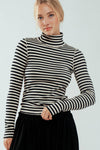 Striped Long Sleeve Turtleneck Top in Ivory & Rust