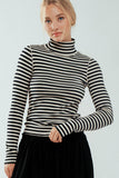 Striped Long Sleeve Turtleneck Top in Ivory & Rust