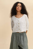 100% Linen 3/4 Sleeve Shirt in Black