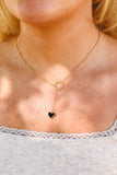 18K Gold PVD Coated Lariat Necklace with Black Heart in Gold