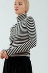 Striped Long Sleeve Turtleneck Top in Ivory & Black