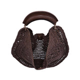 Crochet-Woven Crescent Hobo Bag in Chocolate