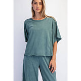 Cotton Blend Mineral Washed Top in Jungle Green