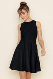 Crew Neck Flared Dress in Black
