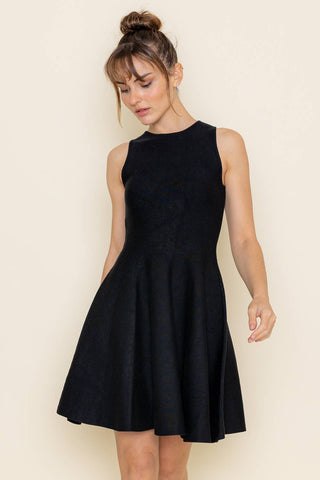 Crew Neck Flared Dress in Black