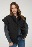 Oversized Snap Button Puffer Vest in Black