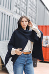 Asymmetrical Ribbed Knit Poncho in Olive