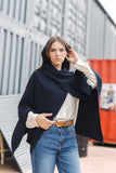 Asymmetrical Ribbed Knit Poncho in Olive