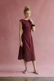 Ruched Waist Midi Dress in Olive