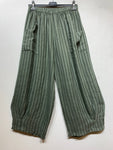 100% Linen Striped Trousers in White
