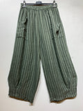 100% Linen Striped Trousers in White