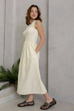 Sleeveless Smocked Midi Dress in Cream
