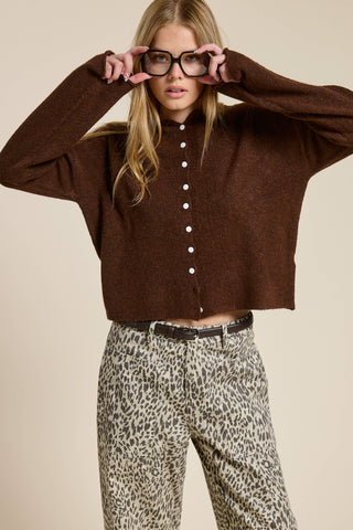 Button Down Cardigan in Chocolate