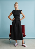 Ruched Waist Midi Dress in Black