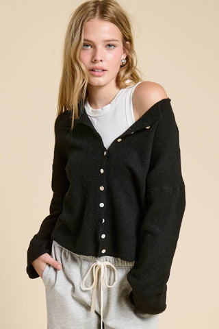 Button Down Cardigan in Black