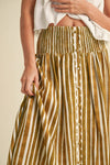 S4018   SMOCKING WAIST WITH FAKE BUTTON FRONT PRINT SKIRT: LEMON GRASS / S