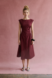 Ruched Waist Midi Dress in Olive
