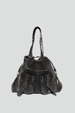 Studded Distressed Vegan Leather Tote in Washed Green