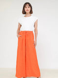 100% Linen Wide Leg Palazzo Pants in White