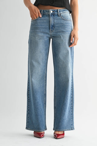 High Rise Full Length Straight Jean in Medium Wash