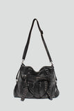 Studded Distressed Vegan Leather Tote in Washed Green