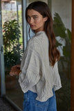 100% Cotton Cable Knit Sweater with 3/4 Sleeves in Ivory