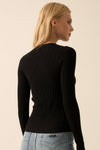 Shaper Fit Rib-Knit Long Sleeve in Black