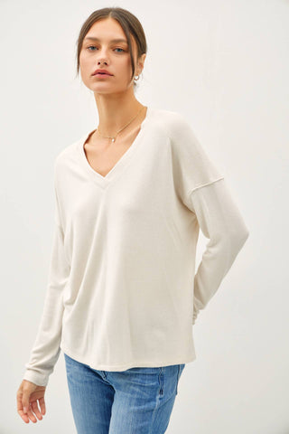V-Neck Basic Knit Top in Oatmeal