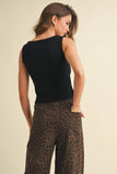 Leopard Print Wide Leg Denim Track Pants