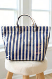 Blue & Beige Striped Tote Bag