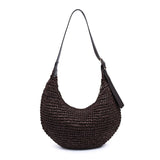 Crescent Hobo Bag with Woven Texture in Chocolate