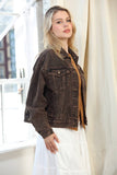 Vintage Oversized Washed Denim Trucker Jacket in Brown